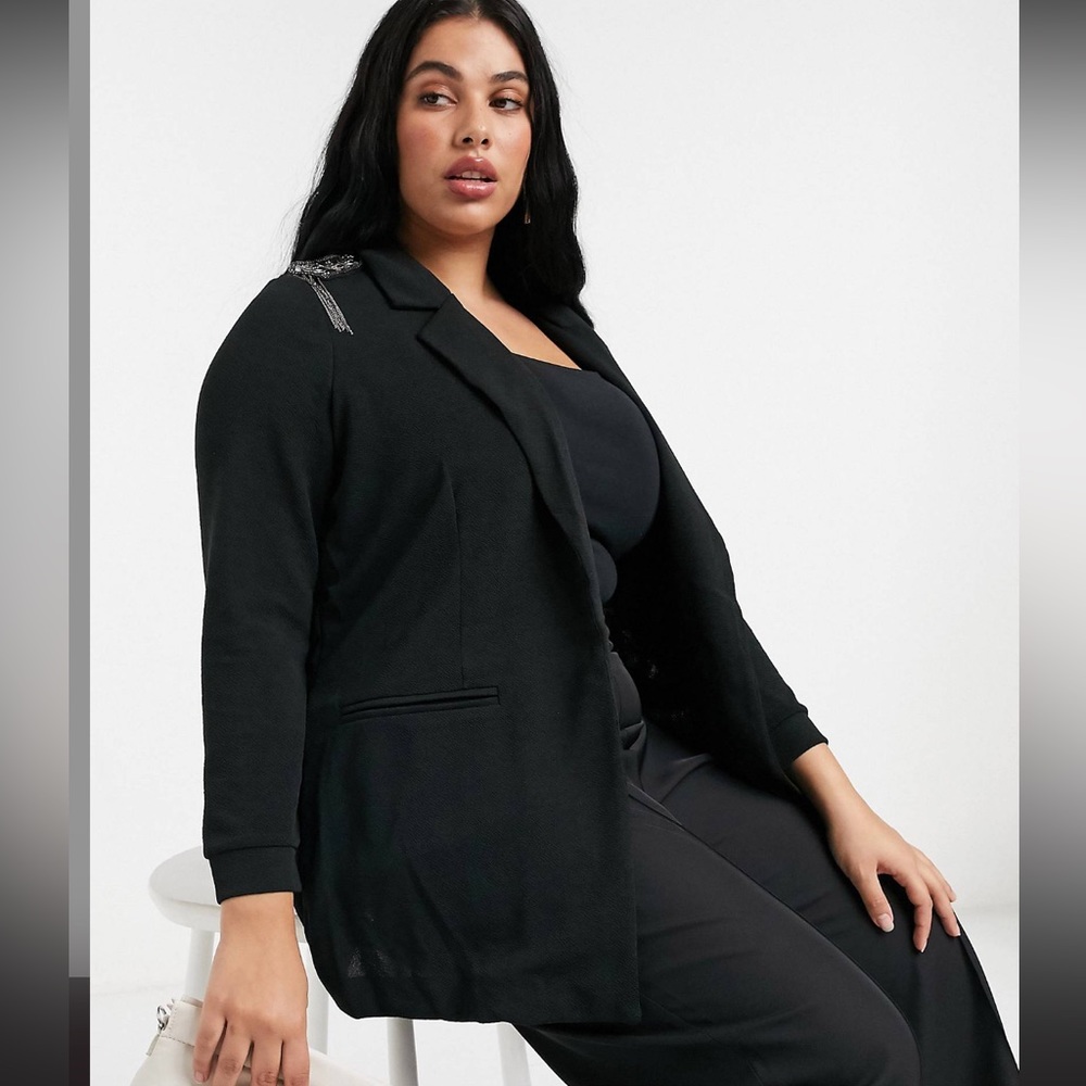 Junarose by Vera Moda Black Silver Embellished Shoulder Western Blazer